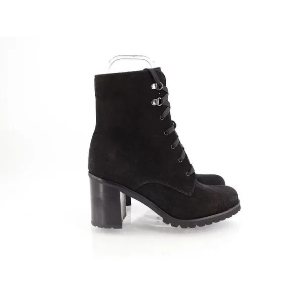 La Canadienne Parkera Waterproof Lug Boot Womens 8.5 Black Suede Lace Up Bootie